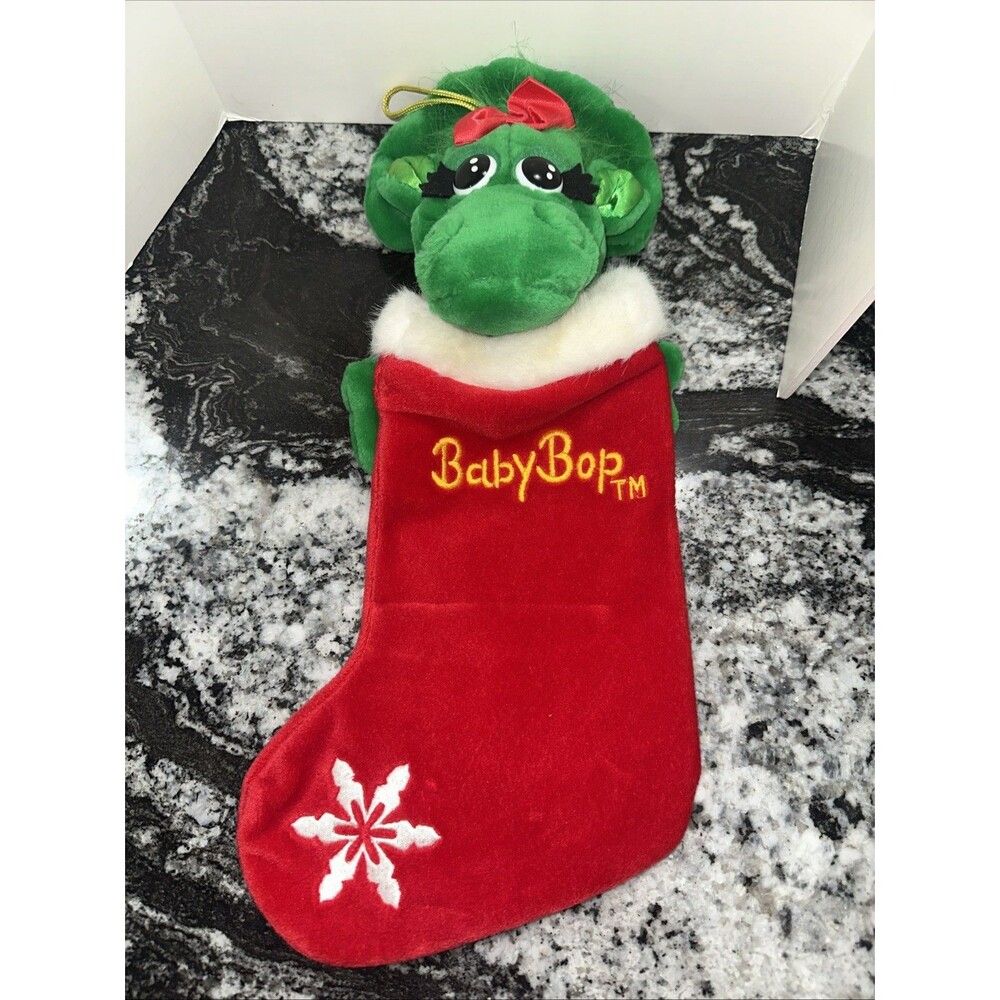 Vtg Baby Bop Christmas Stocking 17" Plush Green Dinosaur 1993 Dakin Lyons Barney
